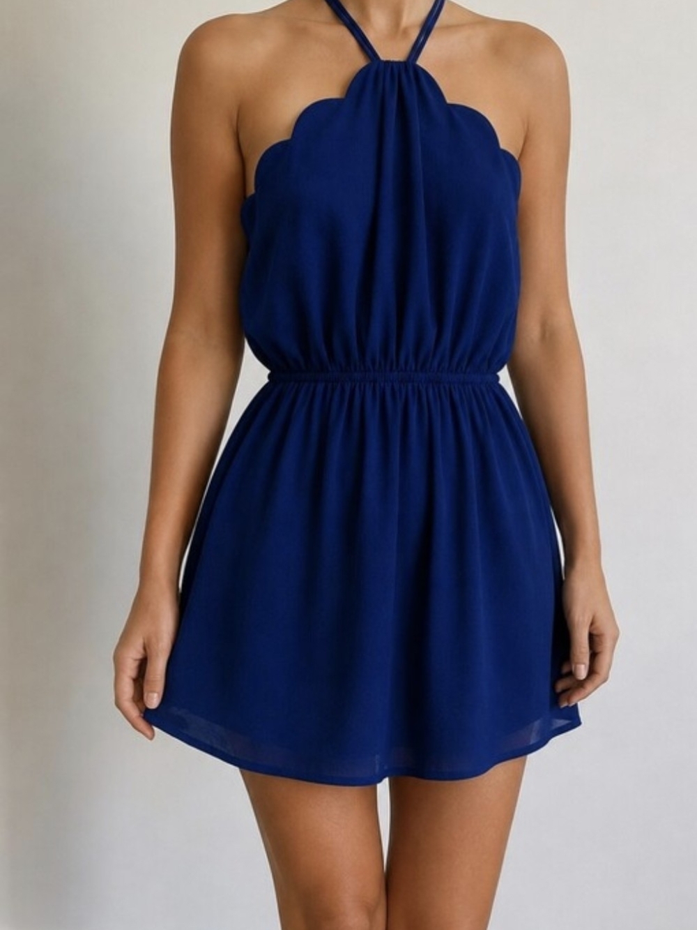 Monteau Royal Blue Halter Scallop-Edge Mini Dress